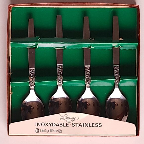 VINTAGE Insilco Mark II Stainless Steel Flatware Lot of 4 Floral Spoons BNIP - Picture 1 of 4